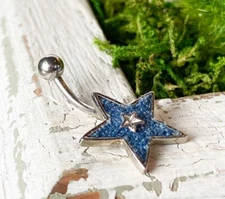 Blue Denim Star Belly Ring Navel Piercing Pierced Naval Body Jewelry