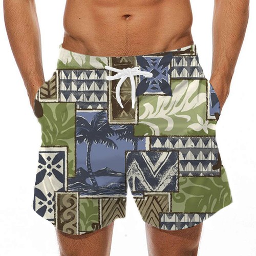 Men's Hawaiian Beach Printed Shorts Sport Casual Pants All Size W(29in to 40in) - Picture 52 of 81