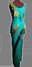 L2442 ballroom Specialty Rhythm/ Latin dress UK 8 US 6 turquoise sleeveless