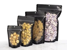 PackFreshUSA 5 Mil Black & Clear Stand-Up Pouches Bags w/ Hang Hole - 100 Pcs