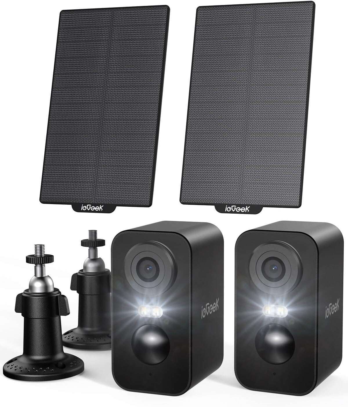 2 Pack Solar Security Cameras - 2K WiFi Outdoor Surveillance with Night Vision