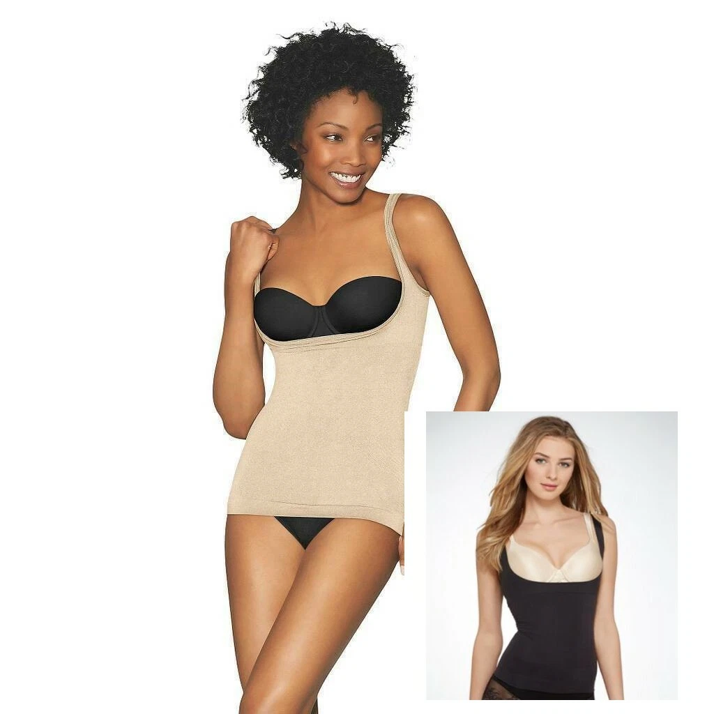 Hanes Pair (1 Nude-1 Blck) Plus Sz 2XL Firm Control Open-Bust