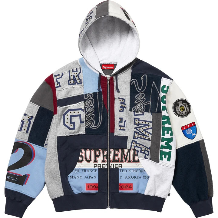 Supreme Patchwork Zip Up Hooded Sweatshirt Navy | eBay