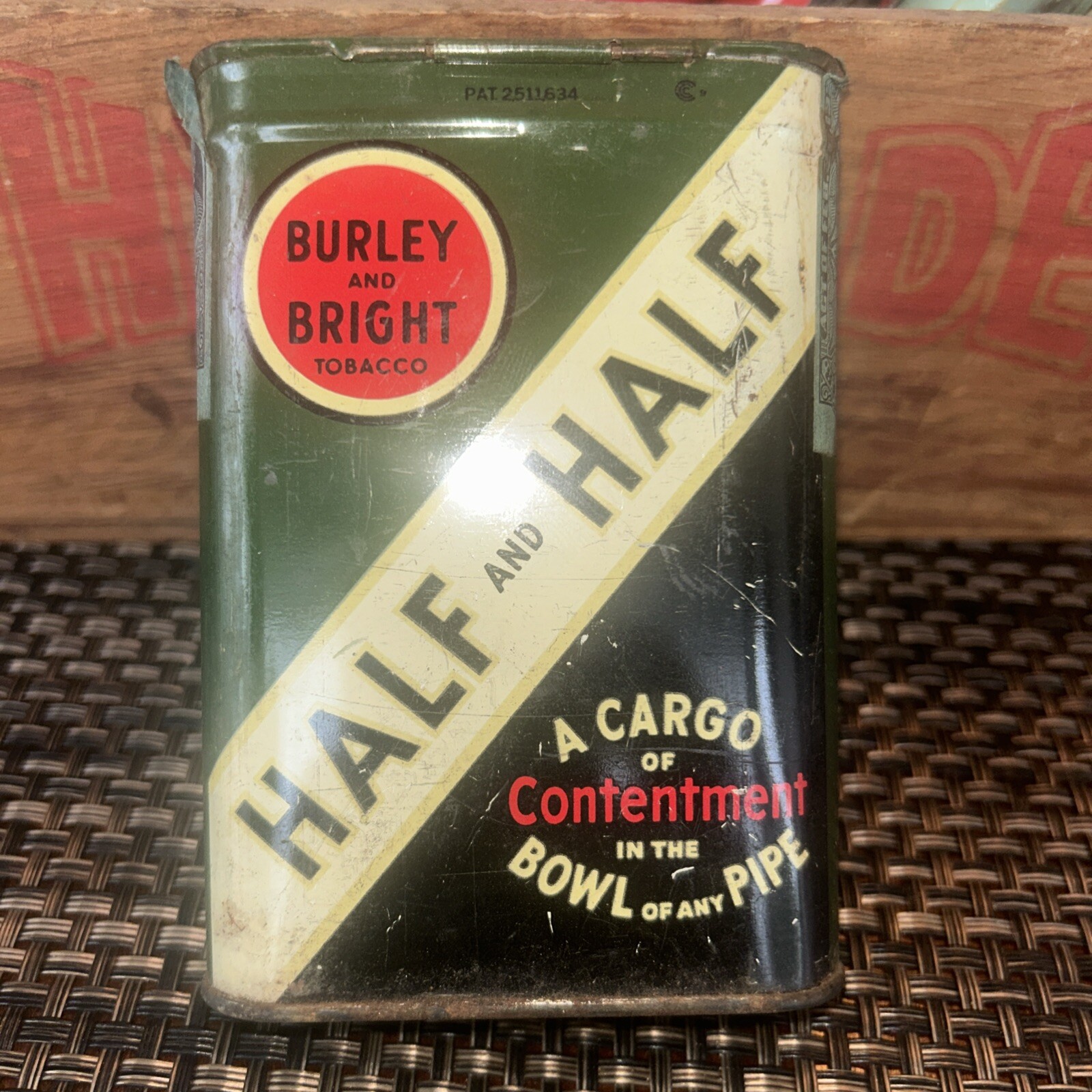 VINTAGE BURLEY & BRIGHT HALF AND  HALF A Cargo Of Contentment TOBACCO TIN