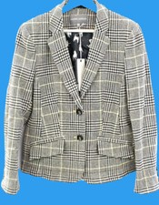 Brand New Women’s Laura Ashley Houndstooth Wool Button Up Jacket Size Uk 12