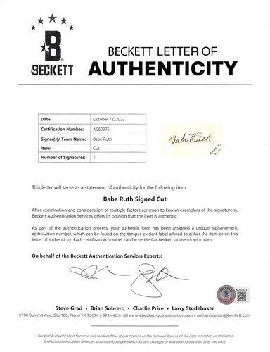Yankees Babe Ruth Authentic Signed 1.5x3 Cut Signature Autographed BAS & PSA - Picture 3 of 4