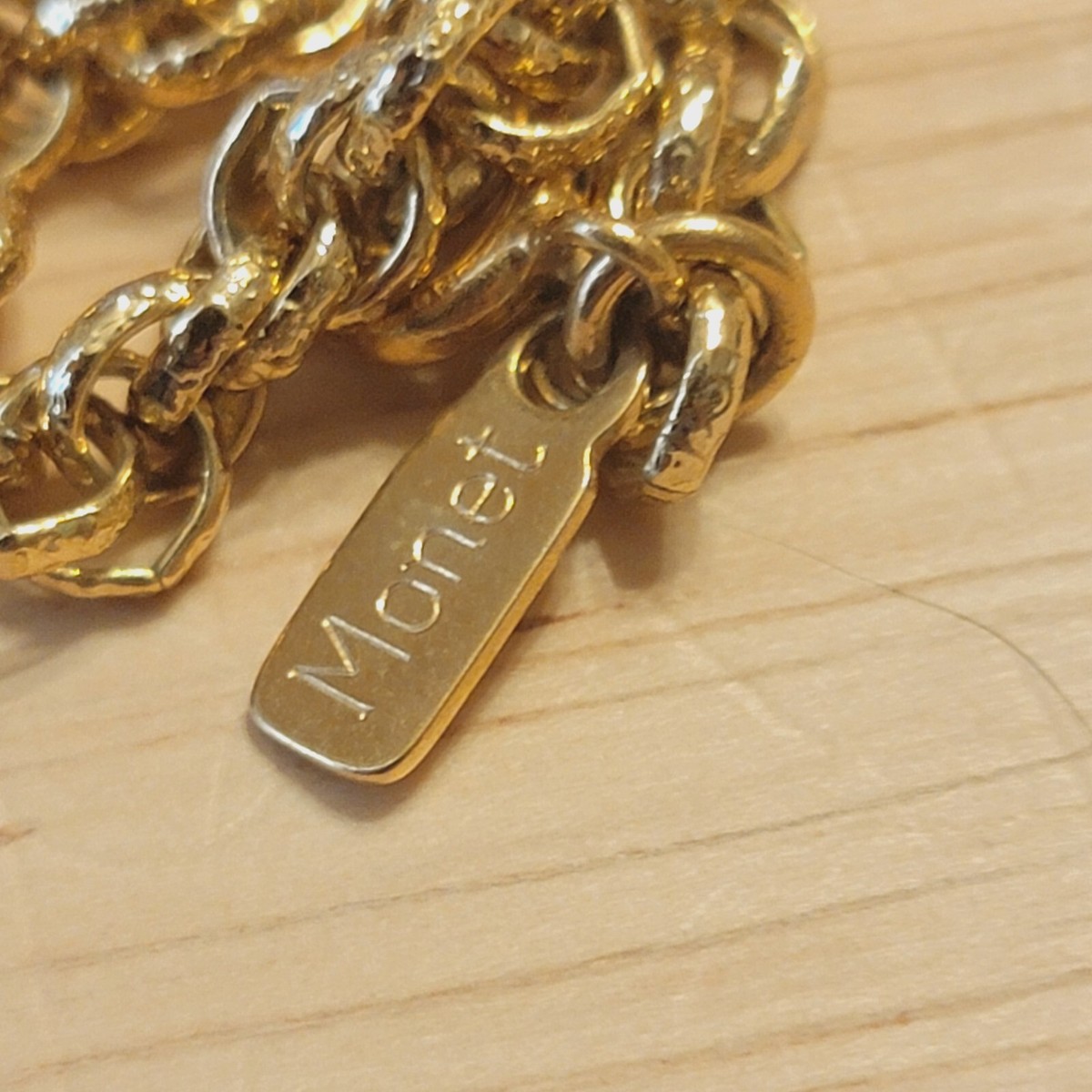 Vintage Monet 52" Gold-Tone Chain Necklace Textured Disc Spacers View 5