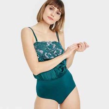 Women's Square Neck Bodysuit - Auden - Teal Size XS