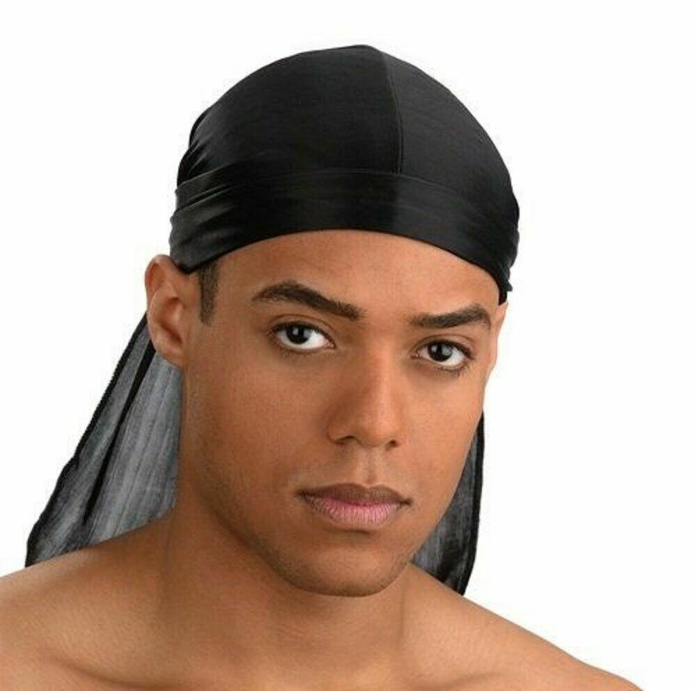 Men's BLACK Durag Bandana Sports Du-Rag Scarf Head Zandana Tie Down