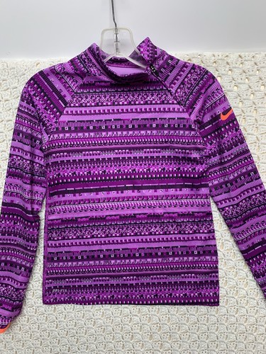 Nike Pro Girls 1/4 Zip Sweater Size L Purple Pull Over Long Sleeve Mock Neck - Picture 2 of 11