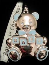 2018 BABY'S 1ST FIRST CHRISTMAS BOY SILVER ORNAMENT SWAROVSKI CRYSTALS NIB