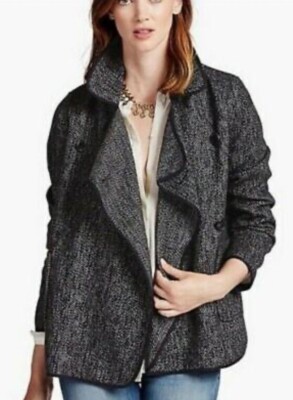 Lucky Brand Peacoat Double Breasted Jacket Medium Black Gray Wool Blend Womens