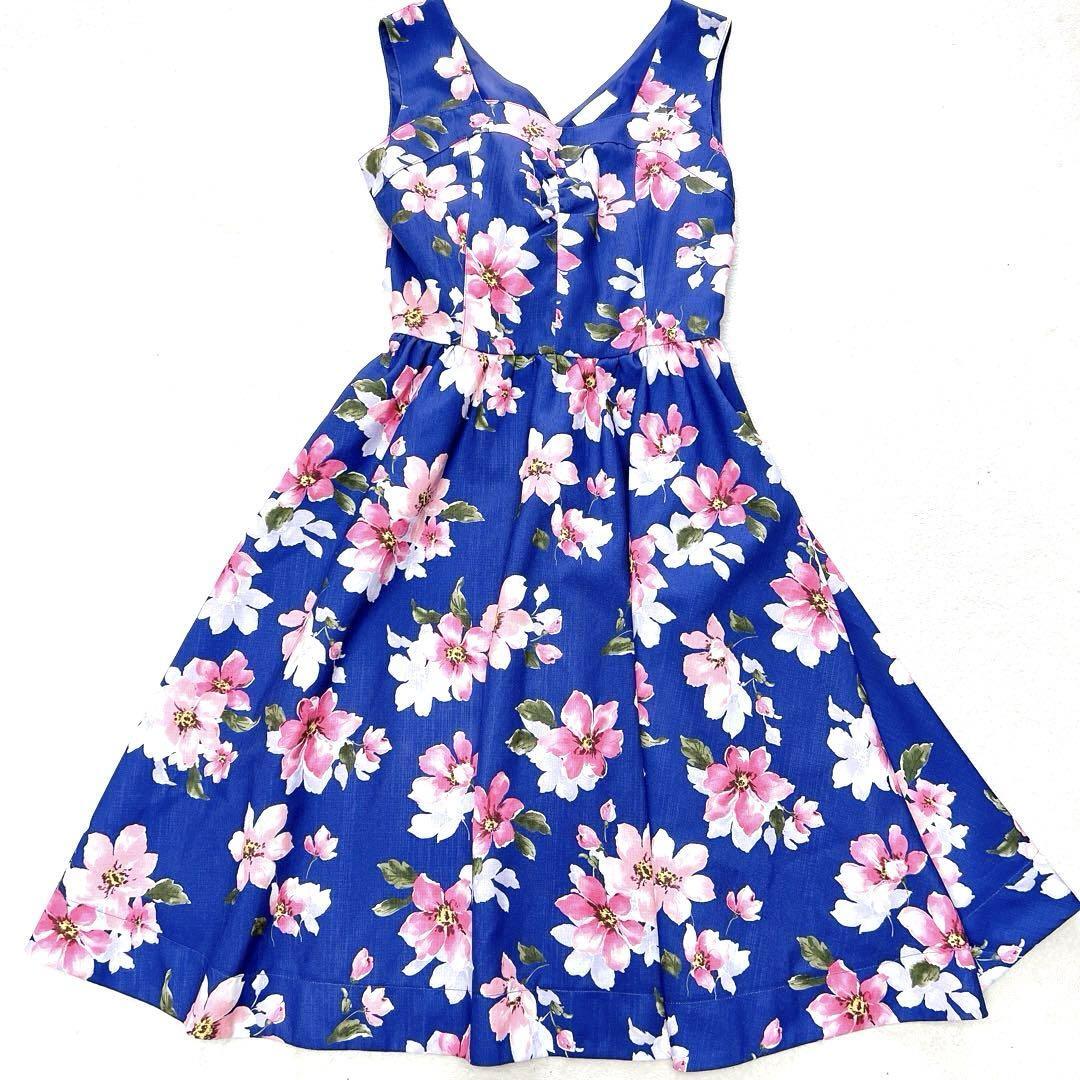 Lizlisa All-Over Floral Pattern Bright Blue Dress