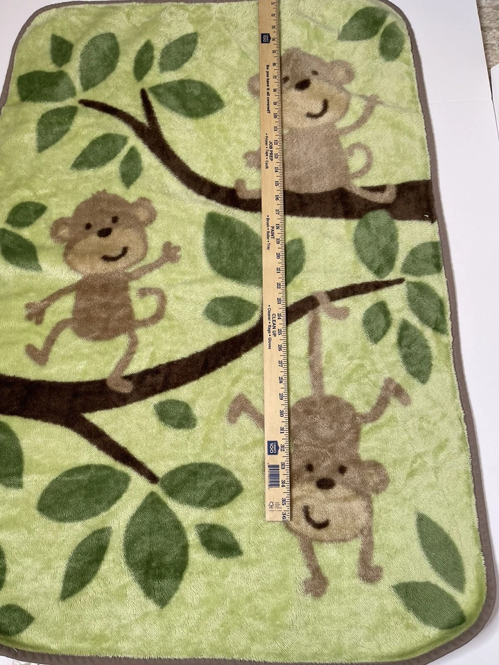 Manta bebé Carters de colección monos verde marrón árboles polar suave Foto 2 de 4