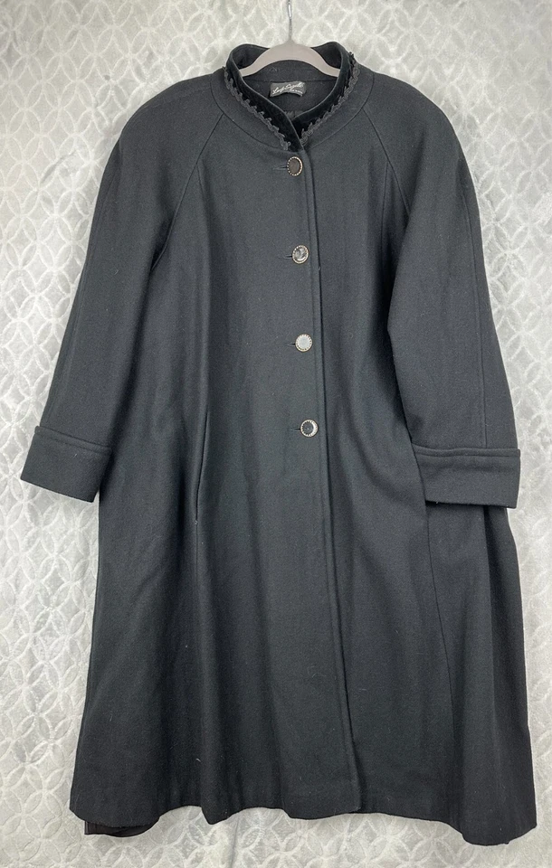 Vtg 80s Lady Suzette Wool Swing Coat Women 3/4XL Velvet Trim USA Retro 30s 40s - Image 2 of 4