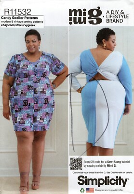 plus size knit dress pattern Simplicity R11532 w Cutout Back Detail 26W-34W UC S9599 Mimi G Pink & Blush
