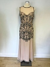 MISS SELFRIDGE NUDE / SOFT PEACH BEADED & SEQUINNED LONG EVENING DRESS SIZE 14