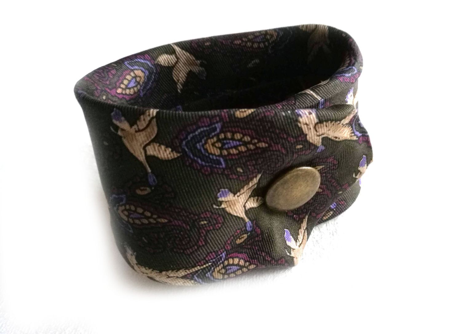 Vintage Brown Snap Button Bracelet Handmade and Upcycled Tie Band-image