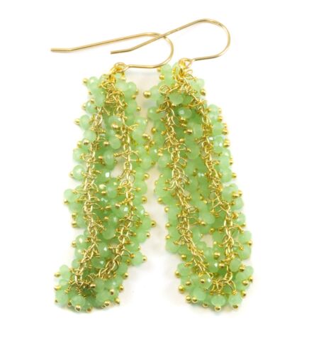 Green Chalcedony Earrings 14k gold filled Cluster Style 2 inches Chandelier Long - Picture 1 of 3