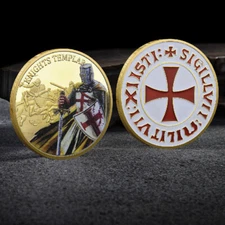 Knights Templar Cross Crusader Sword Shield Life Creed Gold Pray Challenge Coin