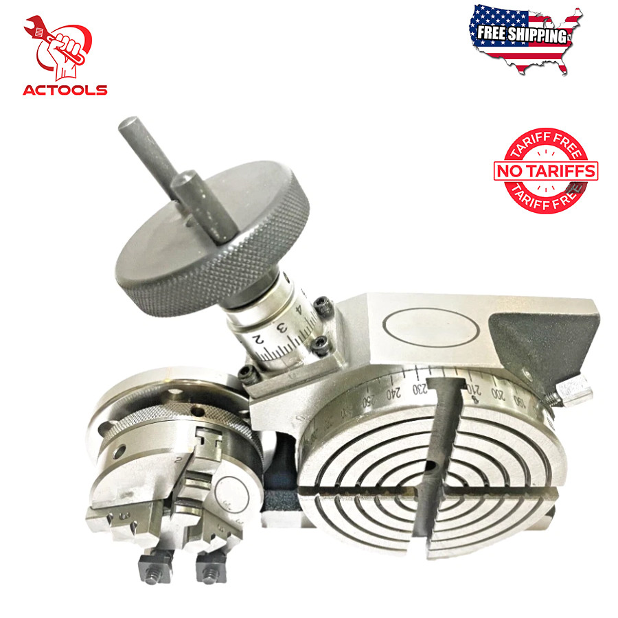 4" Rotary Table 100mm Horizontal And Vertical + 65mm 3 Jaw Chuck & Backplate USA