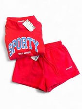 Wilo The Label Sporty Sweatshirt and Shorts Set Red S NWT 146
