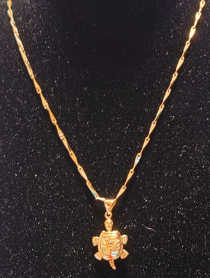 14k Yellow Gold Filled Chain Necklace Turtle Pendant