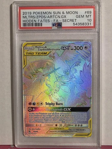 Moltres & Zapdos & Articuno GX (Secret) 69/68 Hidden Fates Holo PSA 10