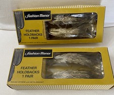 2 Pair Vintage MCM Drapery Tie Backs Modern Flair  Gold Feather JC Penny NOS