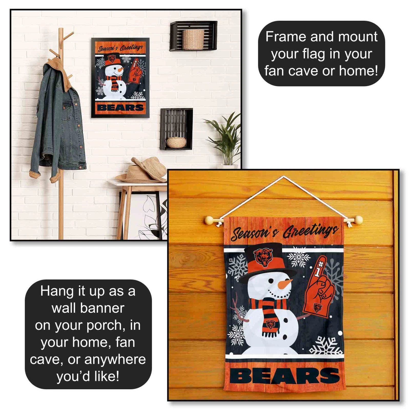 Chicago Bears Holiday Winter Snow Garden Yard Banner Flag
