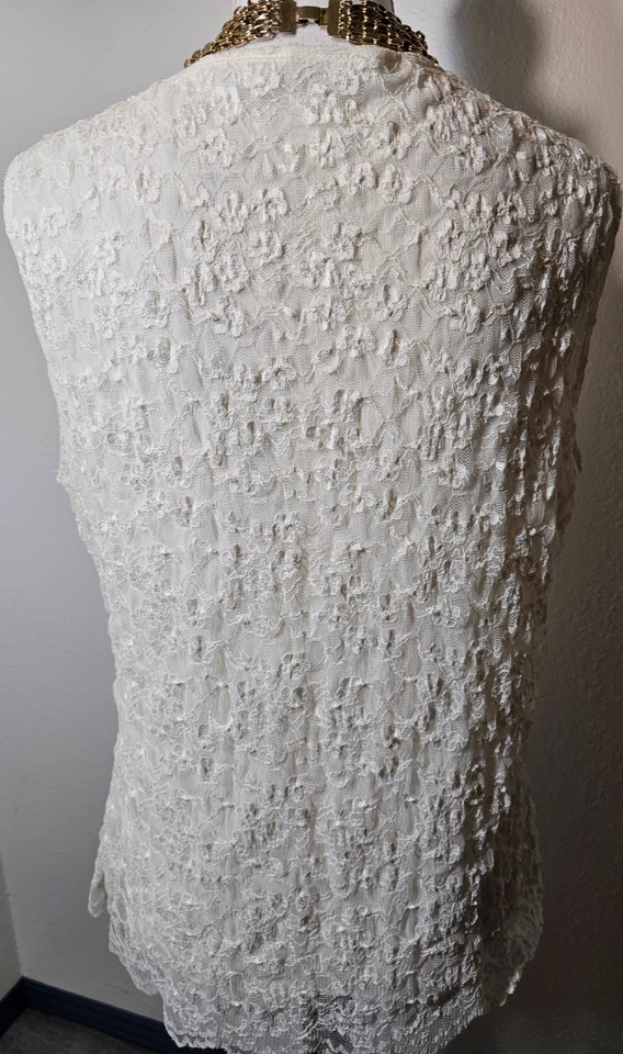 Camiseta sin mangas East 5th para mujer blanca de encaje totalmente forrada sin mangas pulóver grande L Foto 4 de 4