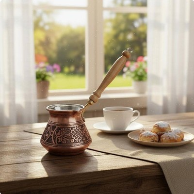 Türkische Kaffeekanne Vintage Design Gravur Ibrik Kanne Holzgriff