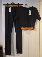 Womens Gym Outfit - Top And Leggins - Size S/M - New With Tags - Black  Orange