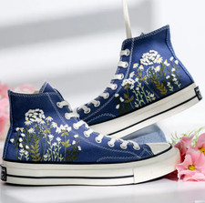 Dandelion  Wildflower Embroidered Converse  Custom Floral High Top Sneakers