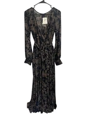 Boho Luxe Maxi Wrap Dress – Sheer Navy with Earth Tones – $128 Retail- Small