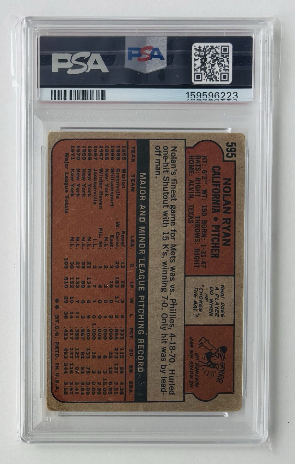 1972 TOPPS #595 Nolan Ryan Graded PSA 1 -  HIGH NUMBER Angels HOF VINTAGE view 2