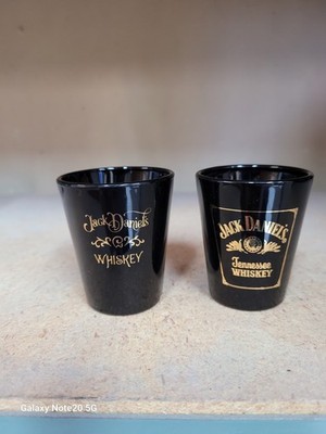 Jack Daniel's Vintage Black and Gold Shot Glasses Matching Set of 2