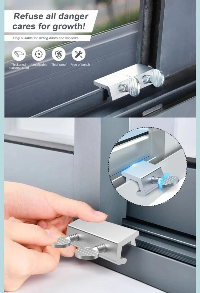 Stainless Steel Window Locks Sliding Security Safety Window Lock Stopper - Image 4 of 4