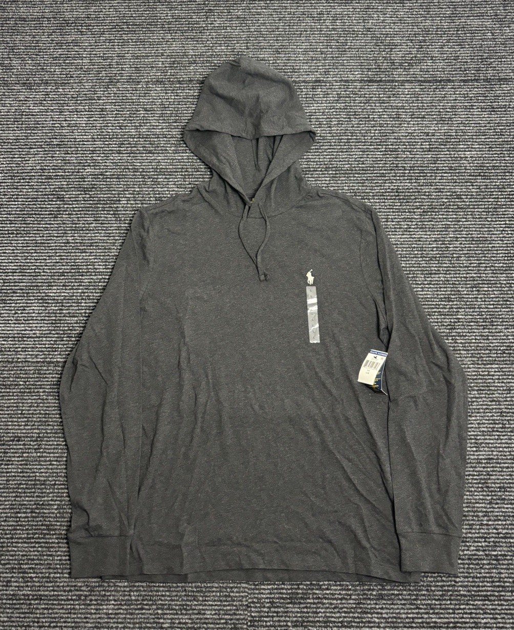 PONY Polo Ralph Lauren felpa con cappuccio uomo grande grigia maglia leggera