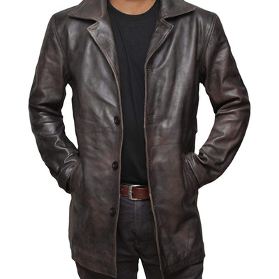 Men's Genuine Leather Blazer Brown Vintage 3-Button Lapel Coat Pockets Style New