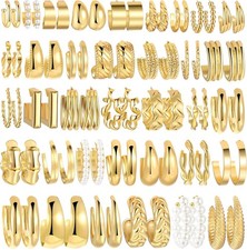 36 Pairs Gold Hoop Earrings Set for Women, Fashion Chunky Gold Hoop Earrings Mul