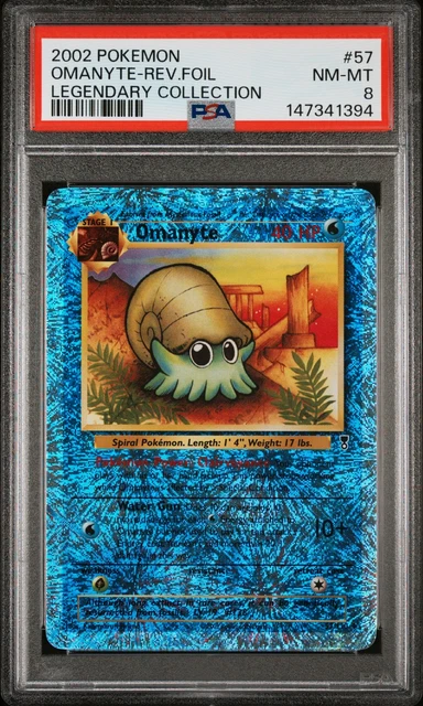 2002 POKEMON LEGENDARY COLLECTION #57 OMANYTE-REVERSE FOIL PSA 8