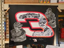 2001 DALE EARNHARDT POSTER PRINT BY SAM BASS & SIGNED #146 OF 700 24 BY 19 INCH