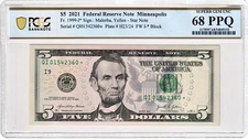 2021 $5 DOLLAR STAR NOTE FR 1999-I* MINNEAPOLIS PCGS SUPERB GEM UNC 68 PPQ