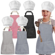 4 Sets Toddler Adjustable Stripe Cotton Kids Chef Hat And Apron Fits 25 Yrs