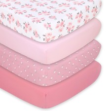 4-Pack Fitted Crib Sheet Set - Super Soft  Breathable Baby Girl Crib Sheets,...