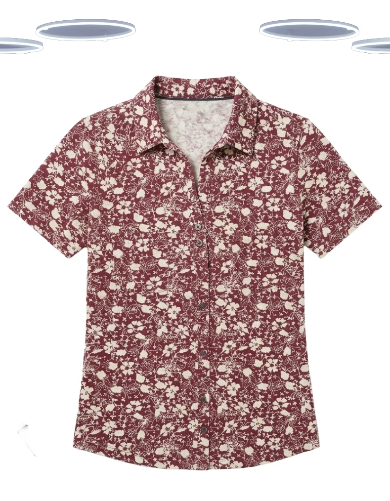 Ex White Stuff Women's Shirt - Short Sleeve Abstract Floral Print Jersey Maroon
Opens in a new windo