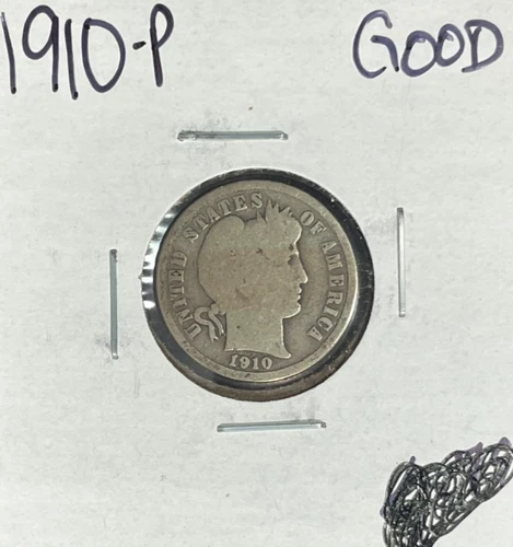 1910-P BARBER SILVER DIME ~ GOOD  ~NICE COIN~ 90% SILVER