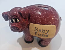 Baby Fund Piggy Bank Figurine Red Speckled Ceramic Pottery Excellent Condition