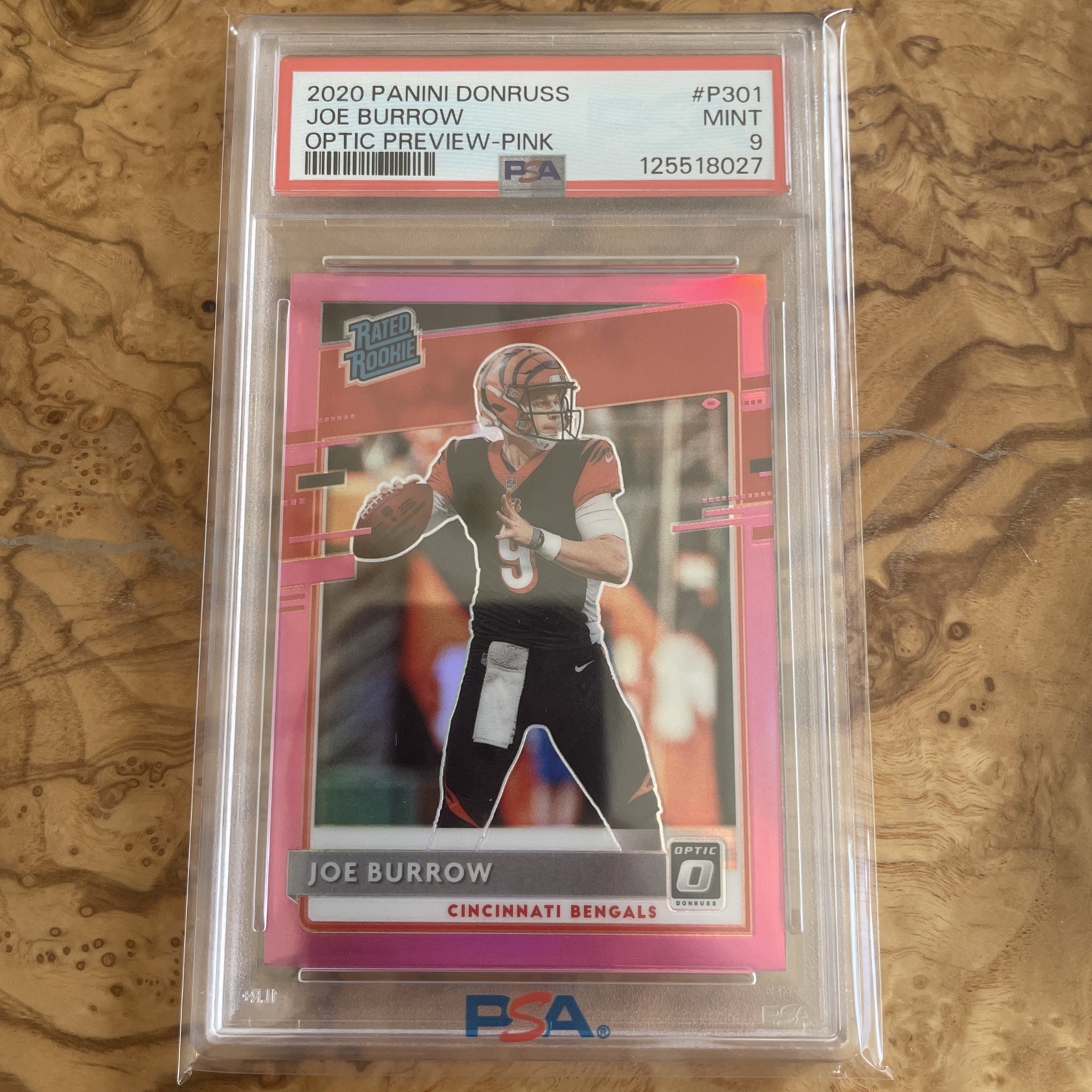 2020 DONRUSS OPTIC JOE BURROW PREVIEW- PINK RATED ROOKIE #P301 PSA 9